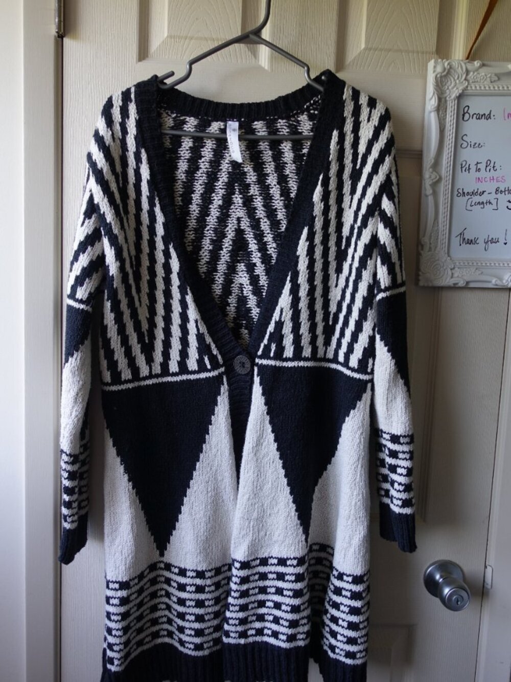 COTTON Indigenous Cotton Black and White Geometric Knit Cardigan